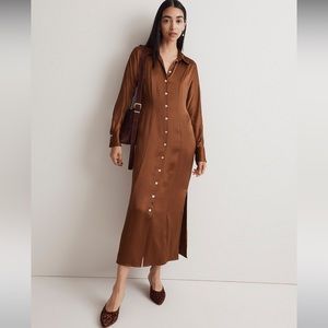 Madewell Satin Button-Front Midi Shirtdress